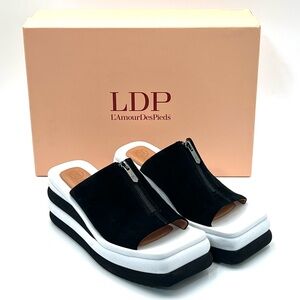 LAmour Des Pieds Eldoris Platform Sandals Black Suede Zip Arch Support Size 8